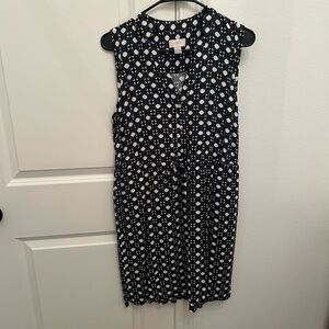 LOFT Geometric Black Cream and Blue Dress